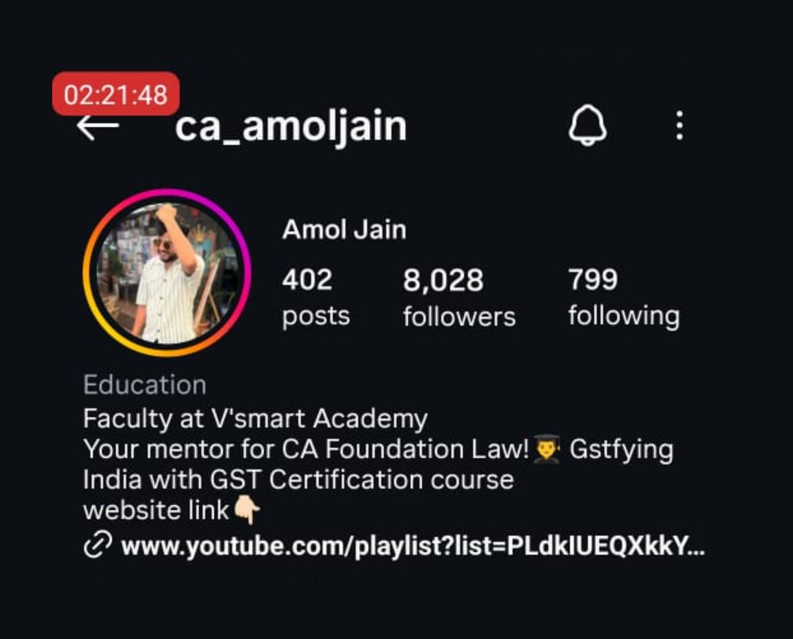 CA Amol Jain account growth — before