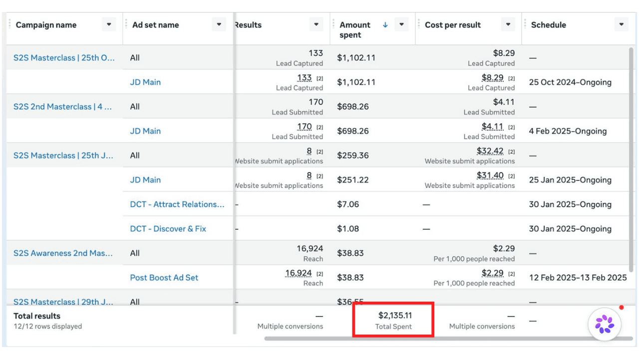 Meta Ads campaign results